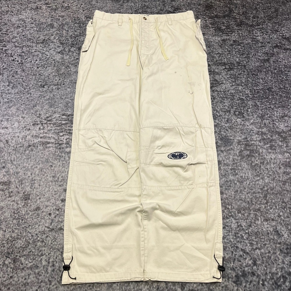 Vintage Wu Wear Pants Mens 34x30 Cream Baggy Embroidered Hip-Hop Skater Y2K‎